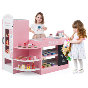Kids Grocery Store Playset with Cash Register POS Machine-Pink