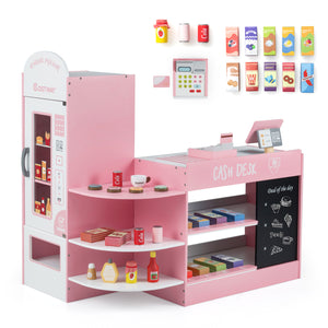 Kids Grocery Store Playset with Cash Register POS Machine-Pink view 3
