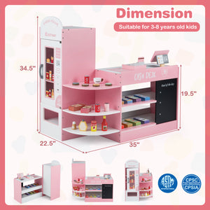 Kids Grocery Store Playset with Cash Register POS Machine-Pink view 4