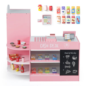 Kids Grocery Store Playset with Cash Register POS Machine-Pink view 5
