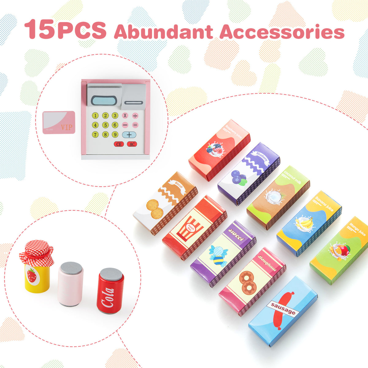 Kids Grocery Store Playset with Cash Register POS Machine-Pink view 6