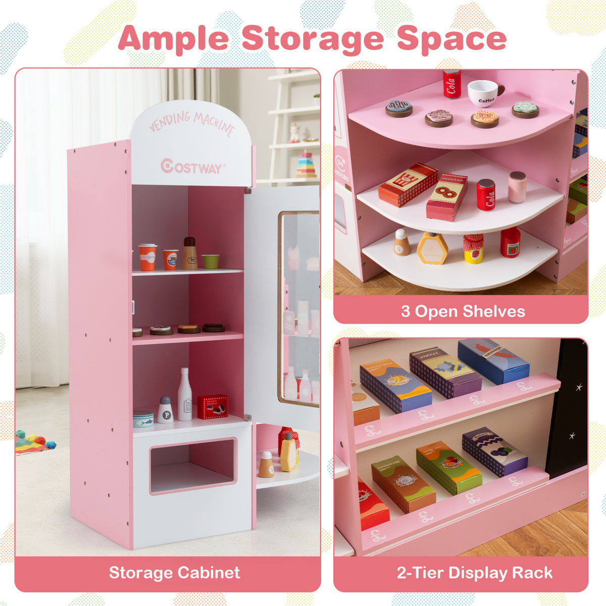 Kids Grocery Store Playset with Cash Register POS Machine-Pink view 9