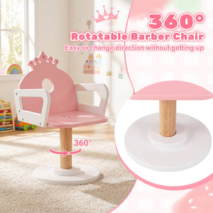 Kids Hair Salon Play Set with LED Lighted Mirror Wooden Pretend Hair Salon Station with Swivel Barber Chair-Pink view 8