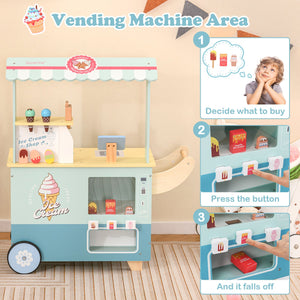 Kids Ice Cream Truck Pretend Play Set for Toddlers with Vending Machine-Green view 4