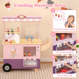 Kids Ice Cream Truck Pretend Play Set for Toddlers with Vending Machine-Pink view 4