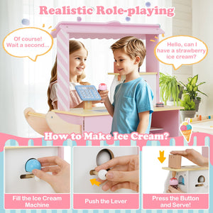Kids Ice Cream Truck Pretend Play Set for Toddlers with Vending Machine-Pink view 5