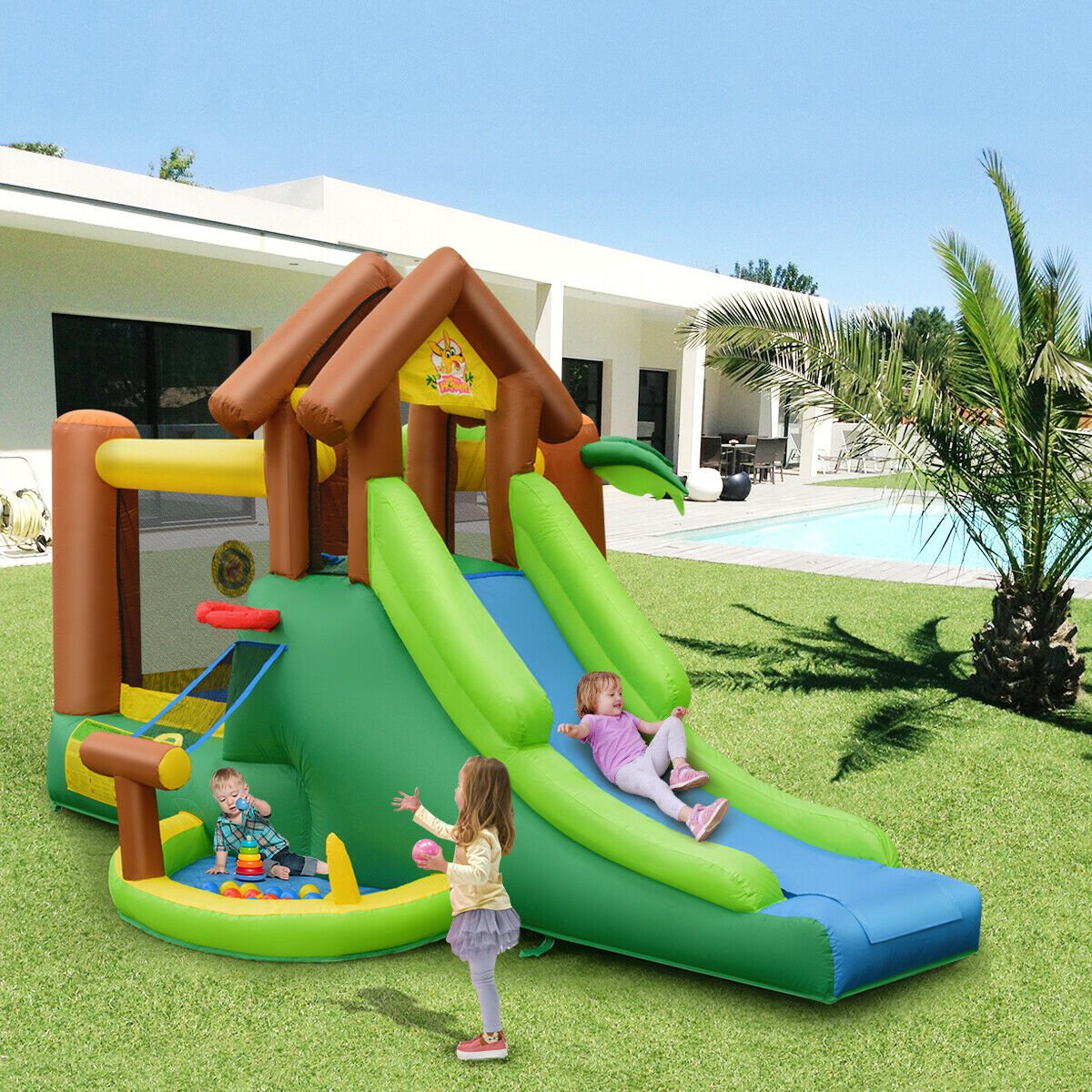 Kids Inflatable Jungle Bounce House Castle with 735W Blower view 2