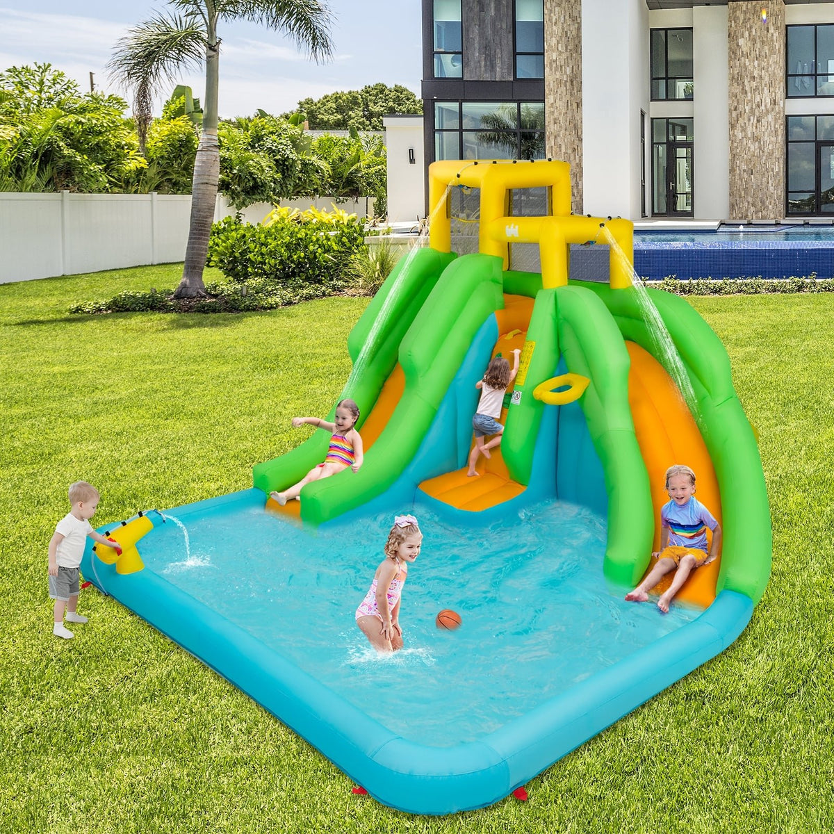 Kids Inflatable Water Park Bounce House with 480W Blower view 2