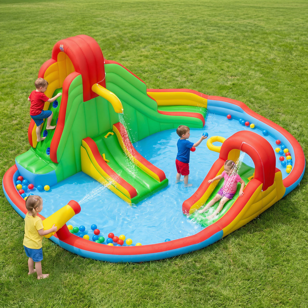 Kids Inflatable Water Park with Splash Pool and 3 Water Slides (Blower Not Included) view 2
