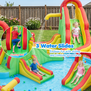 Kids Inflatable Water Park with Splash Pool and 3 Water Slides (Blower Not Included) view 6