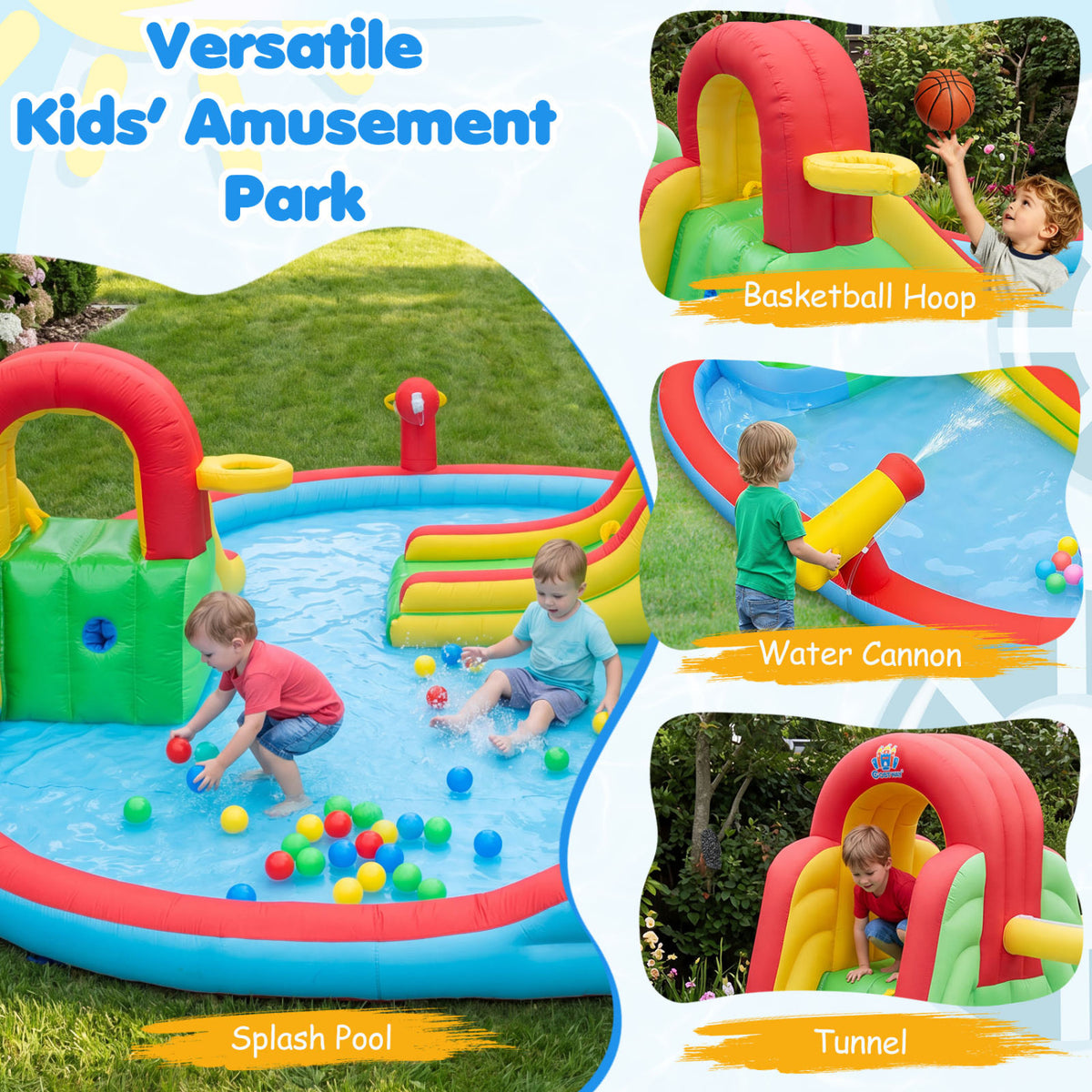 Kids Inflatable Water Park with Splash Pool and 3 Water Slides (Blower Not Included) view 7