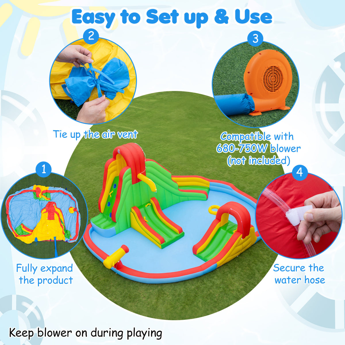 Kids Inflatable Water Park with Splash Pool and 3 Water Slides (Blower Not Included) view 8
