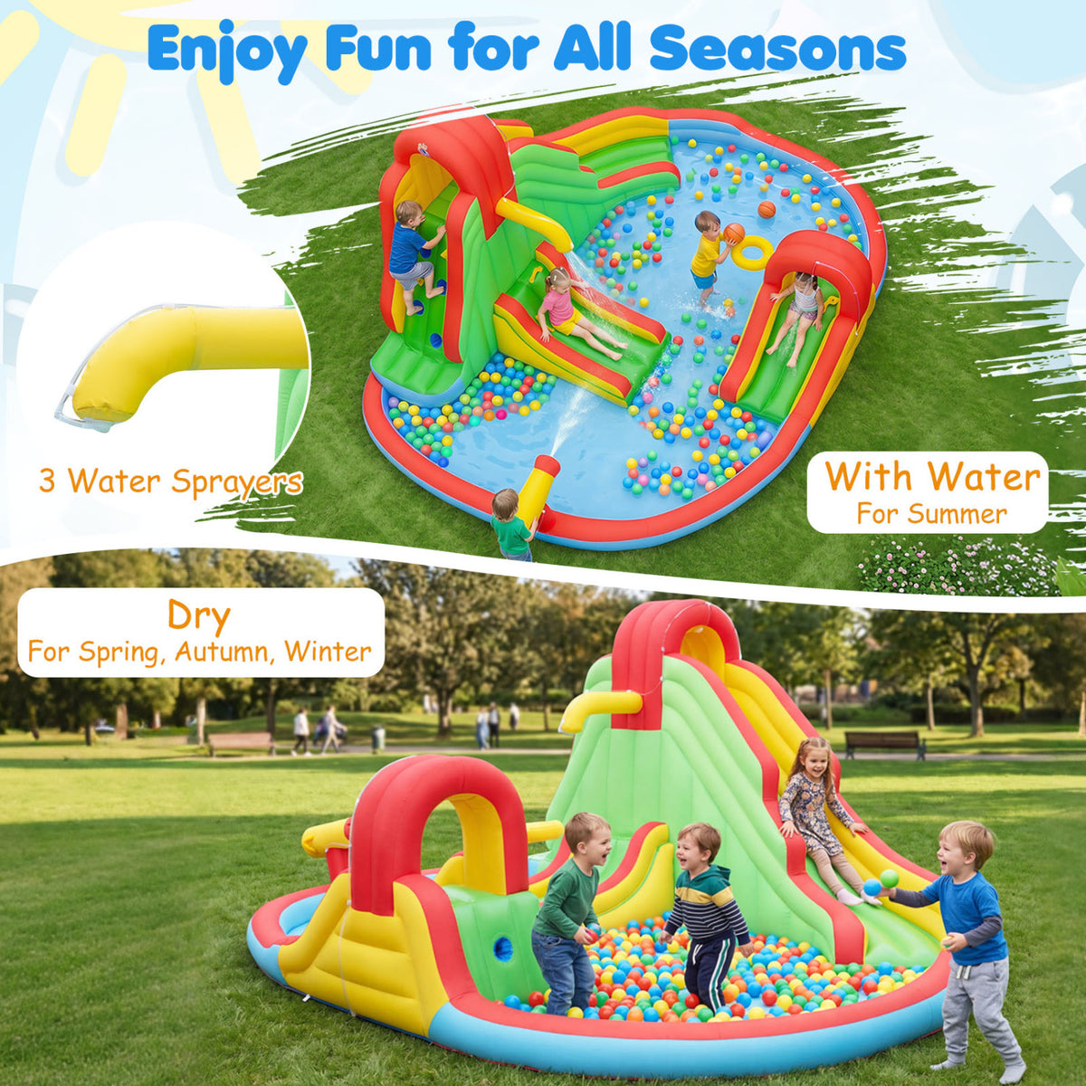 Kids Inflatable Water Park with Splash Pool and 3 Water Slides (Blower Not Included) view 9