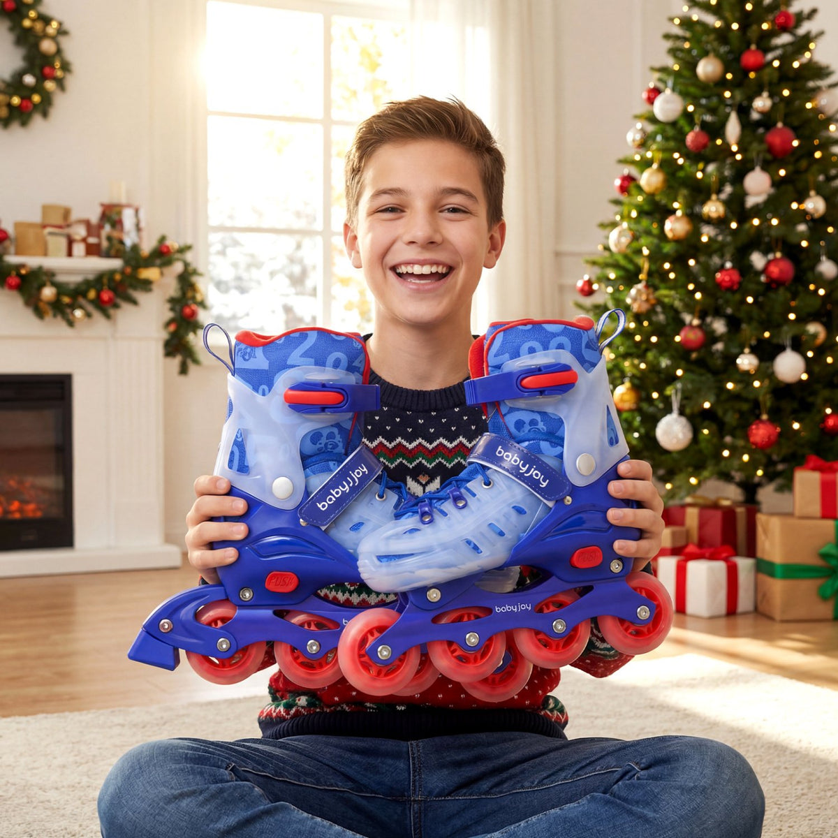 Kids Inline Skates with Light Up Wheels for Beginners Ages 9-14-Blue view 2