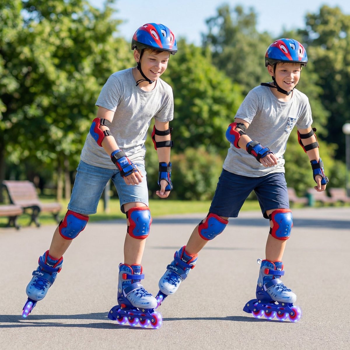 Kids Inline Skates with Light Up Wheels for Beginners Ages 9-14-Blue view 3