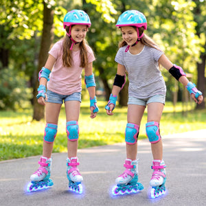 Kids Inline Skates with Light Up Wheels for Beginners Ages 9-14-Pink and Blue view 3