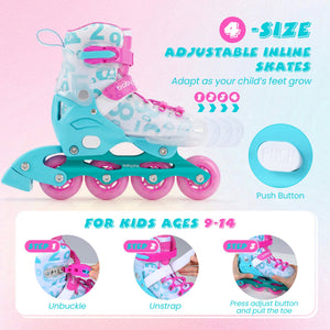 Kids Inline Skates with Light Up Wheels for Beginners Ages 9-14-Pink and Blue view 6