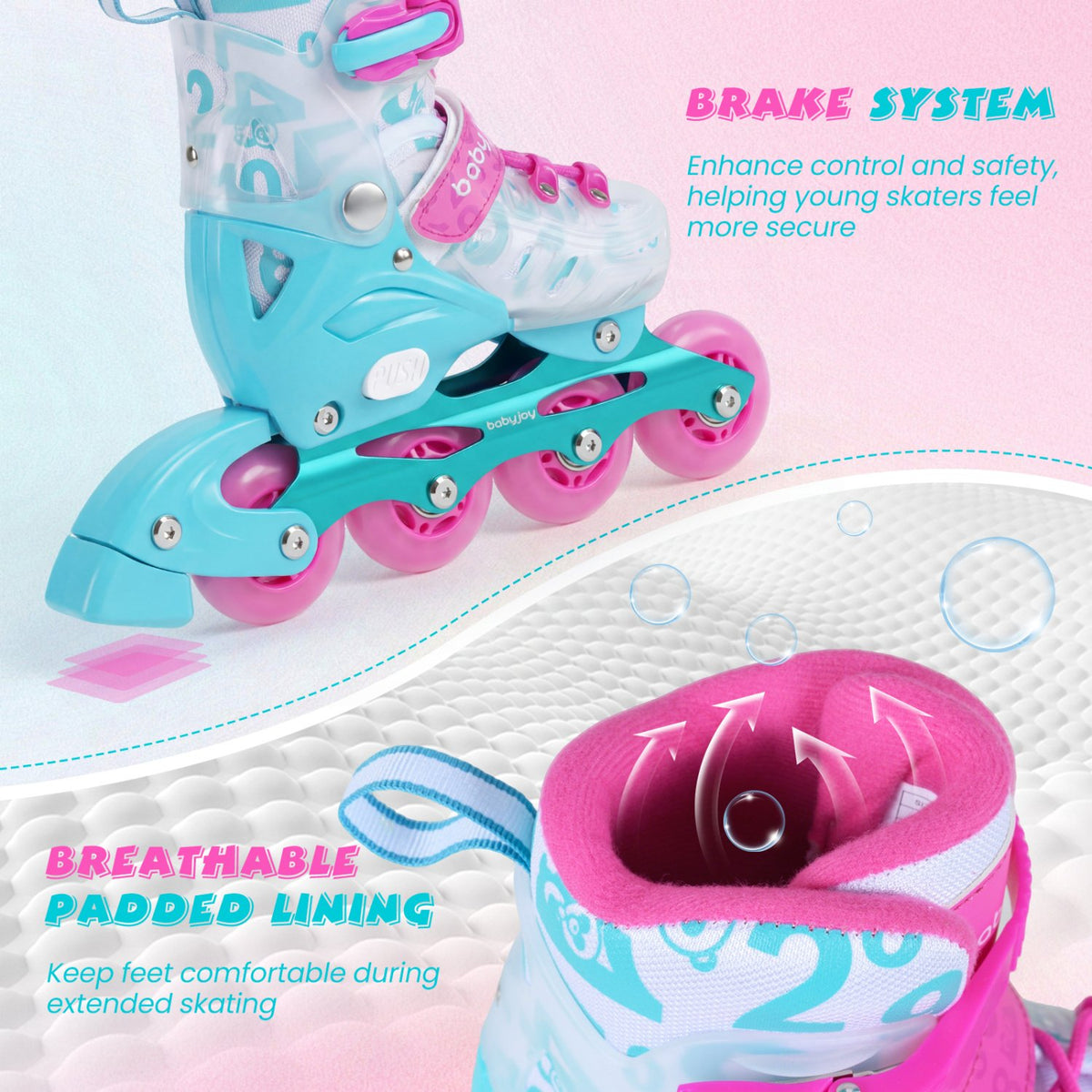 Kids Inline Skates with Light Up Wheels for Beginners Ages 9-14-Pink and Blue view 8