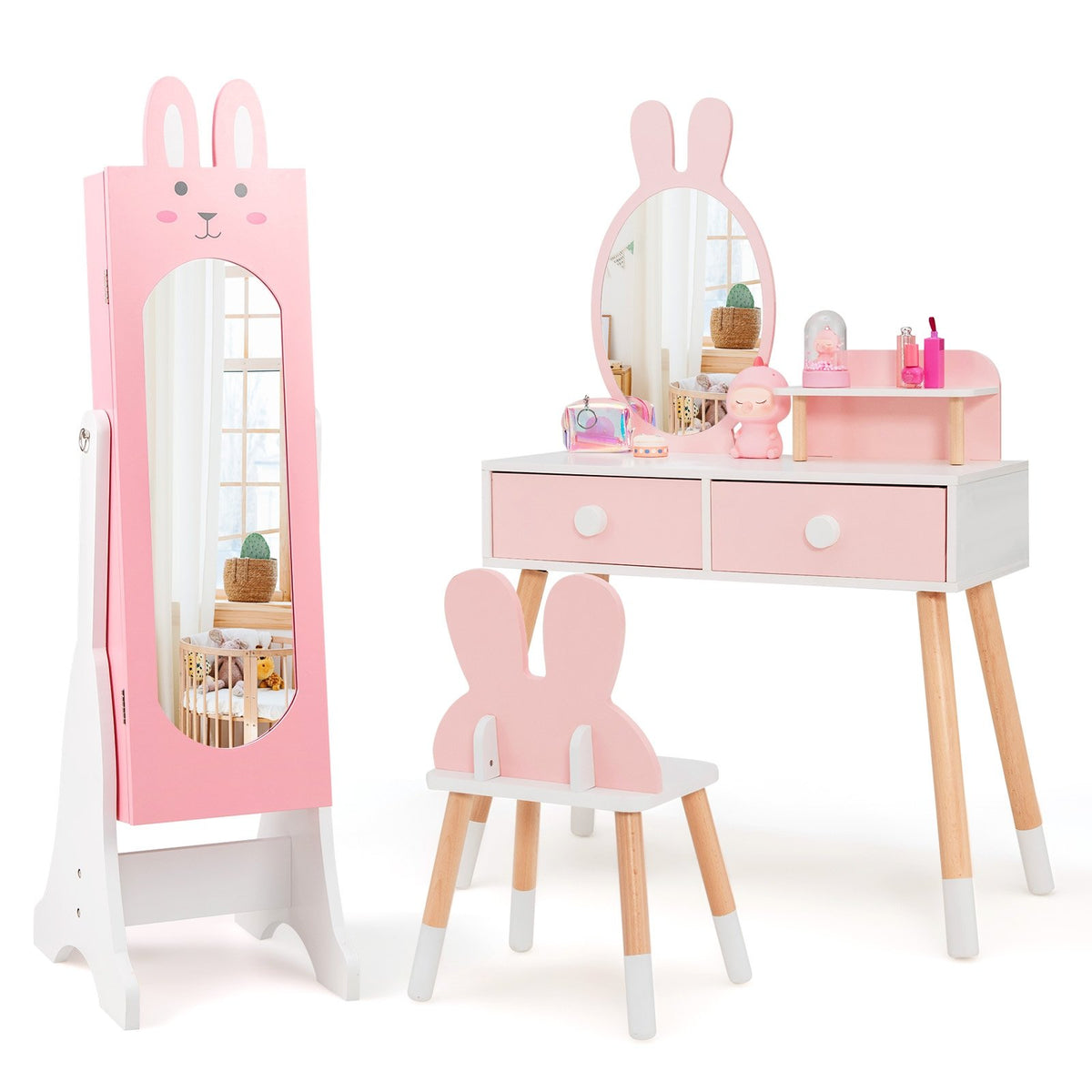 Kids Jewelry Armoire Cabinet with 2 Tilt Angles and Large Capacity-Pink view 4