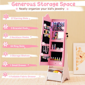 Kids Jewelry Armoire Freestanding Jewelry Cabinet with 3-Color Lighted Full Length Mirror-Pink view 6