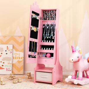 Kids Jewelry Cabinet with Full-Length Mirror for Kids Bedroom and Playroom-Pink view 2
