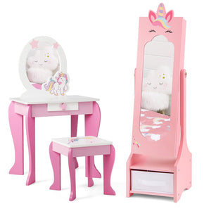 Kids Jewelry Cabinet with Full-Length Mirror for Kids Bedroom and Playroom-Pink view 4