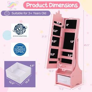 Kids Jewelry Cabinet with Full-Length Mirror for Kids Bedroom and Playroom-Pink view 5