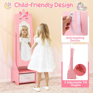 Kids Jewelry Cabinet with Full-Length Mirror for Kids Bedroom and Playroom-Pink view 8