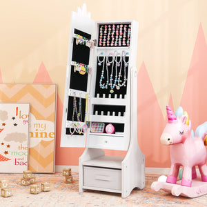 Kids Jewelry Cabinet with Full-Length Mirror for Kids Bedroom and Playroom-White view 2