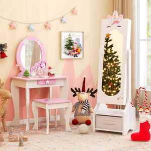Kids Jewelry Cabinet with Full-Length Mirror for Kids Bedroom and Playroom-White view 3