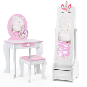 Kids Jewelry Cabinet with Full-Length Mirror for Kids Bedroom and Playroom-White view 4
