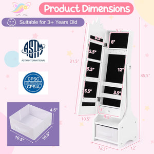 Kids Jewelry Cabinet with Full-Length Mirror for Kids Bedroom and Playroom-White view 5