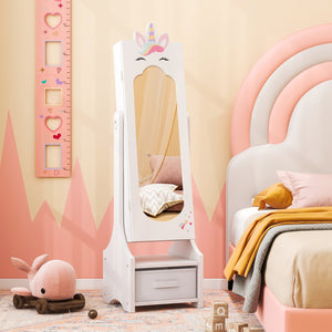 Kids Jewelry Cabinet with Full-Length Mirror for Kids Bedroom and Playroom-White view 6