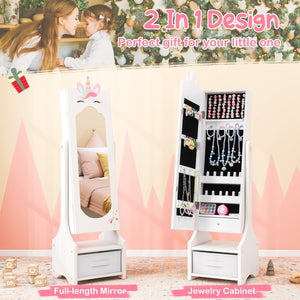 Kids Jewelry Cabinet with Full-Length Mirror for Kids Bedroom and Playroom-White view 7