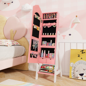 Kids Jewelry Organizer with Full Length Mirror Drawers and Storage Shelves-Pink view 2