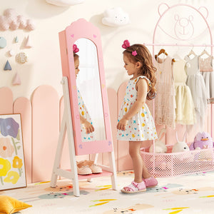 Kids Jewelry Organizer with Full Length Mirror Drawers and Storage Shelves-Pink view 3