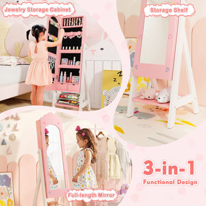 Kids Jewelry Organizer with Full Length Mirror Drawers and Storage Shelves-Pink view 6