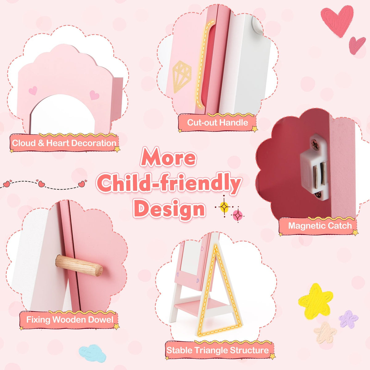 Kids Jewelry Organizer with Full Length Mirror Drawers and Storage Shelves-Pink view 9