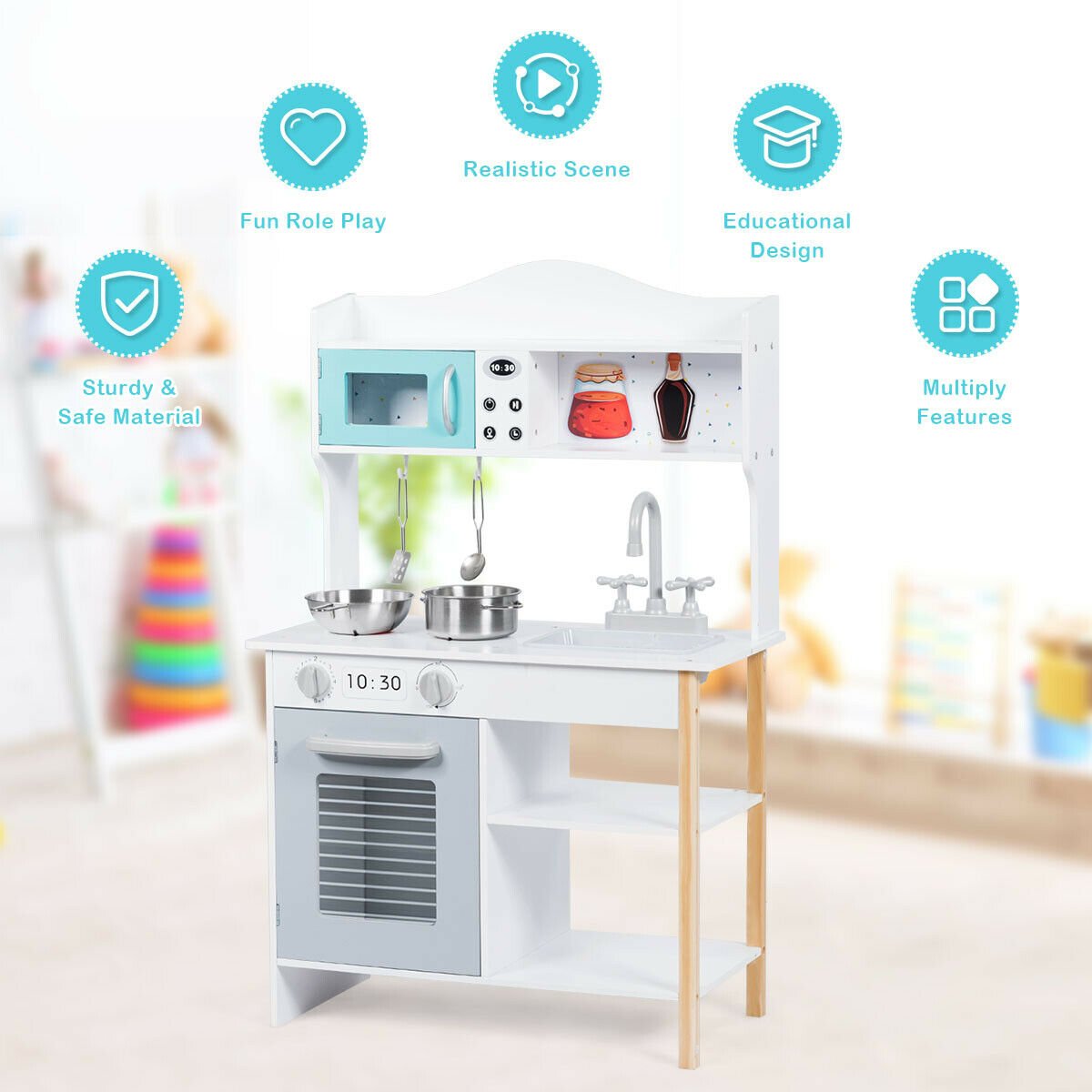 Kids Kitchen Cookware Pretend Cooking Food Play Set view 3