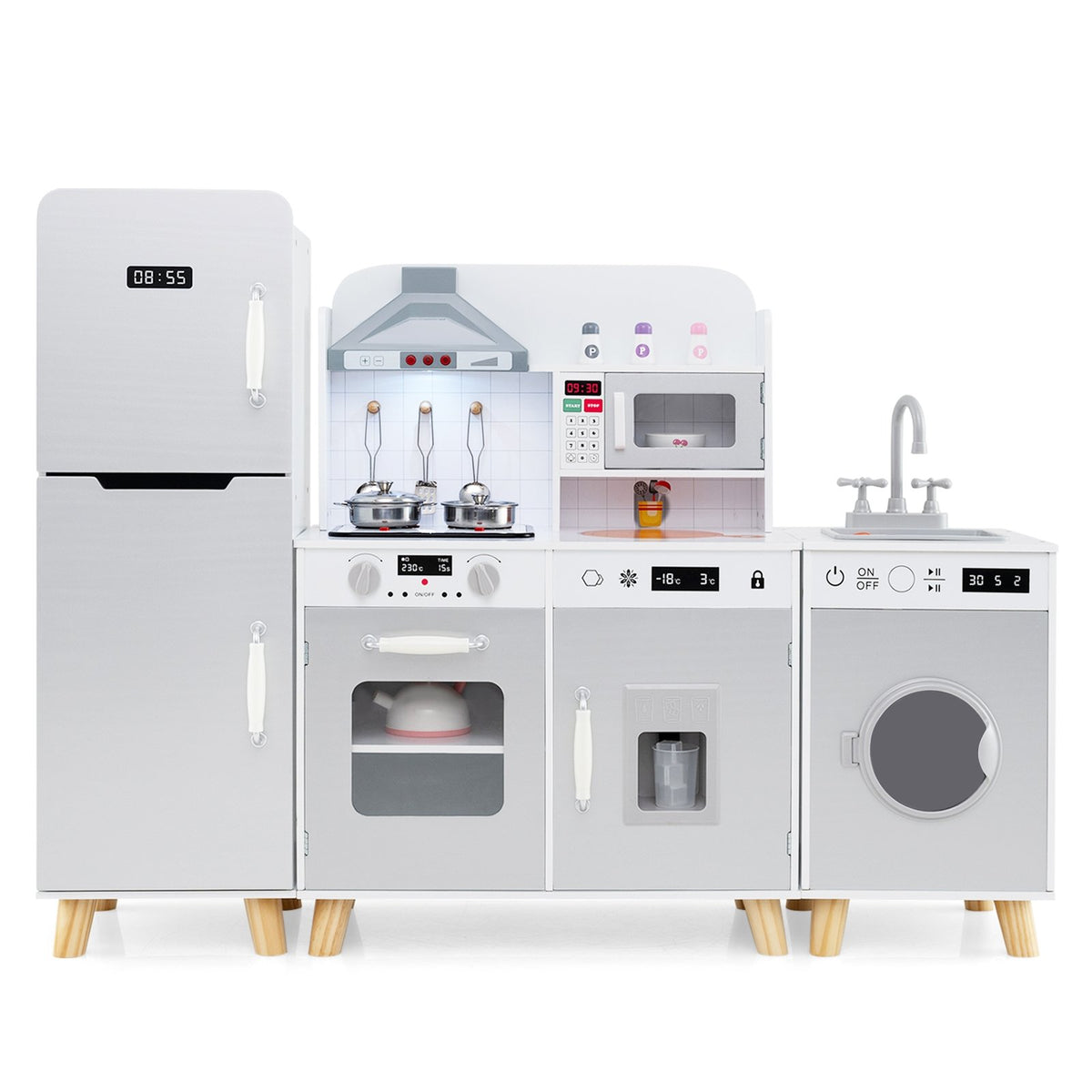 Kids Kitchen Playset 3-in-1 with Refrigerator and Washing Machine-Gray view 4