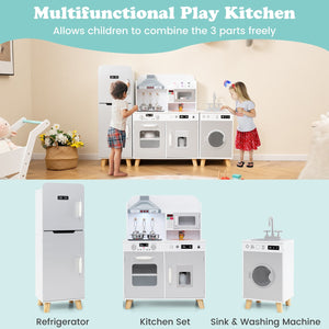 Kids Kitchen Playset 3-in-1 with Refrigerator and Washing Machine-Gray view 7