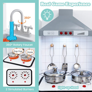 Kids Kitchen Playset 3-in-1 with Refrigerator and Washing Machine-Gray view 8