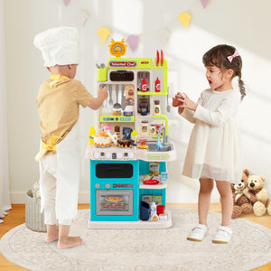 Kids Kitchen Playset Pretend Play Kitchen with Realistic Sounds and Lights-Blue view 2