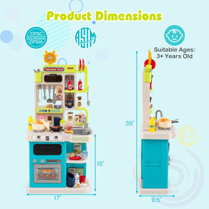 Kids Kitchen Playset Pretend Play Kitchen with Realistic Sounds and Lights-Blue view 5