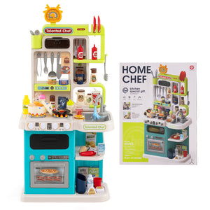 Kids Kitchen Playset Pretend Play Kitchen with Realistic Sounds and Lights-Blue view 6
