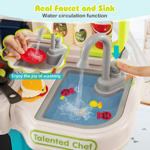 Kids Kitchen Playset Pretend Play Kitchen with Realistic Sounds and Lights-Blue view 8