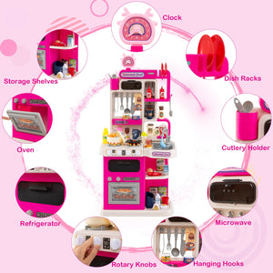 Kids Kitchen Playset Pretend Play Kitchen with Realistic Sounds and Lights-Pink view 9