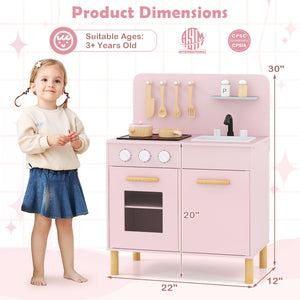 Kids Kitchen Playset with Cooking Accessories and Storage-Pink view 5