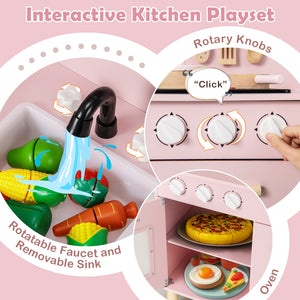 Kids Kitchen Playset with Cooking Accessories and Storage-Pink view 7
