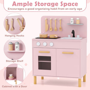 Kids Kitchen Playset with Cooking Accessories and Storage-Pink view 8